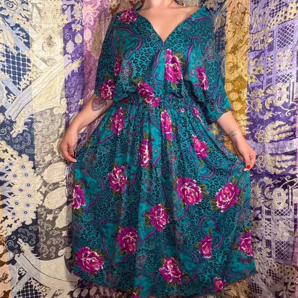 90s Floral Leopard Indie Sleeze Whimsigoth Boho Maxi Skirt Set Oversized Large
